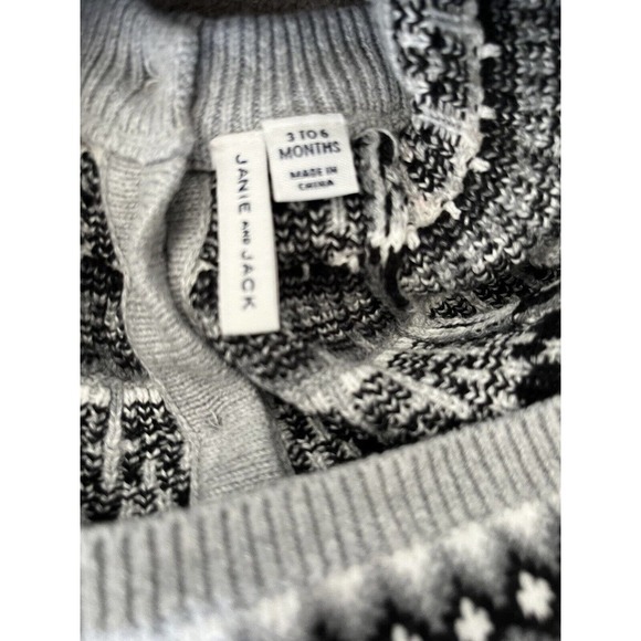 Janie and Jack Fair Isle Knit Sweater Dress White Black Mini Hearts 3-6 Month - Picture 3 of 4